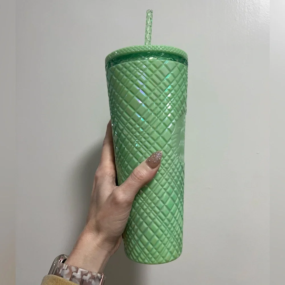 Starbucks 24 oz Iridescent Mint Green Tumbler Cup with Straw
